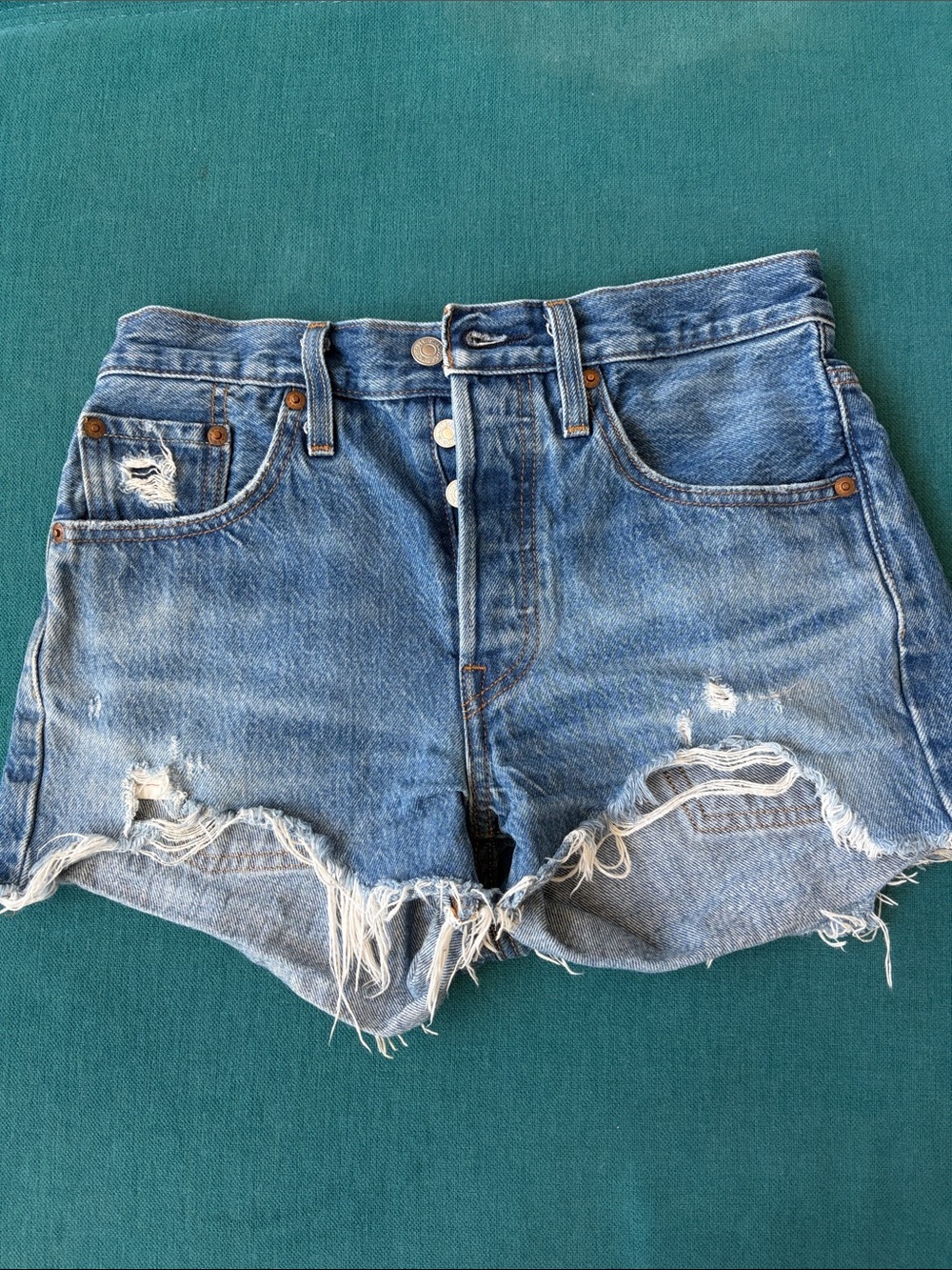 Levi’s High-Waist Distressed Denim Shorts - Blue